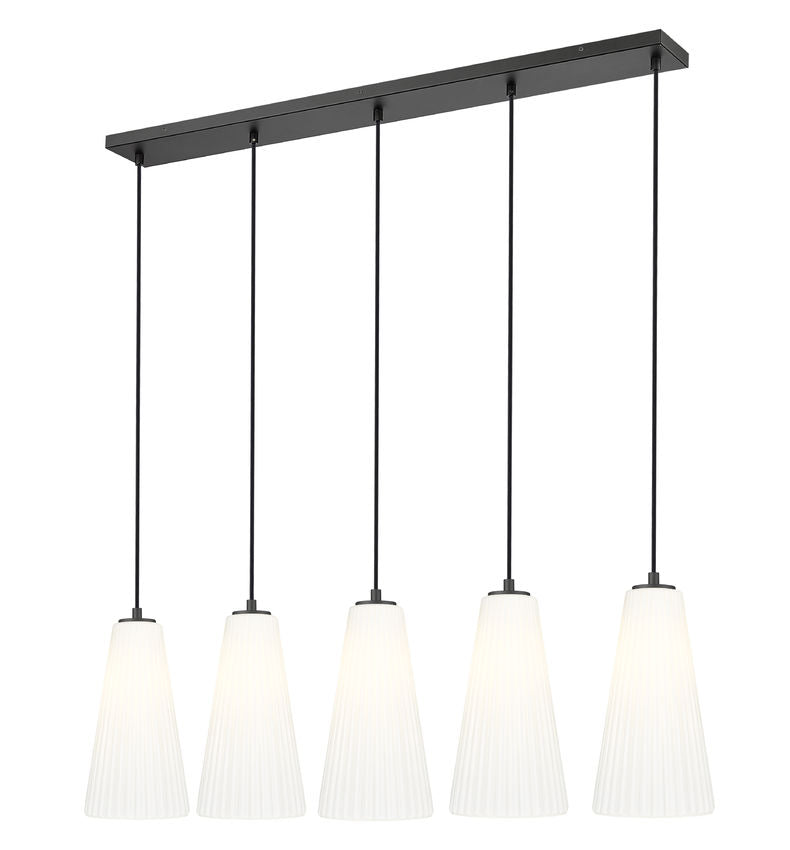 Z-Lite Farrell 7" 5-Light Matte Black Linear Chandelier With White Glass Shade