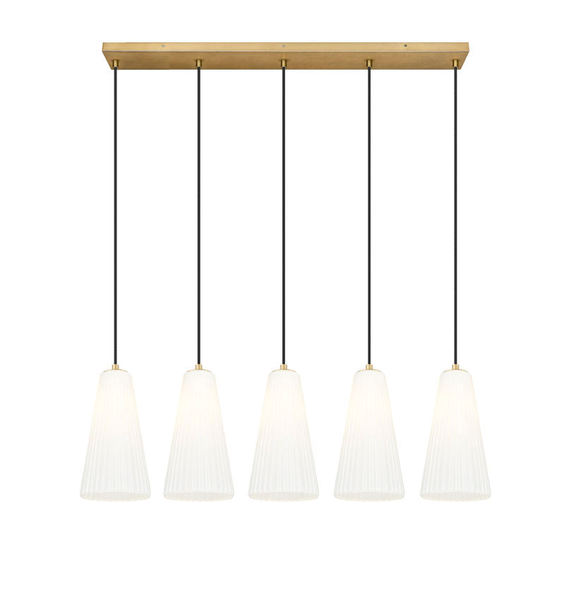 Z-Lite Farrell 7" 5-Light Modern Gold Linear Chandelier With White Glass Shade