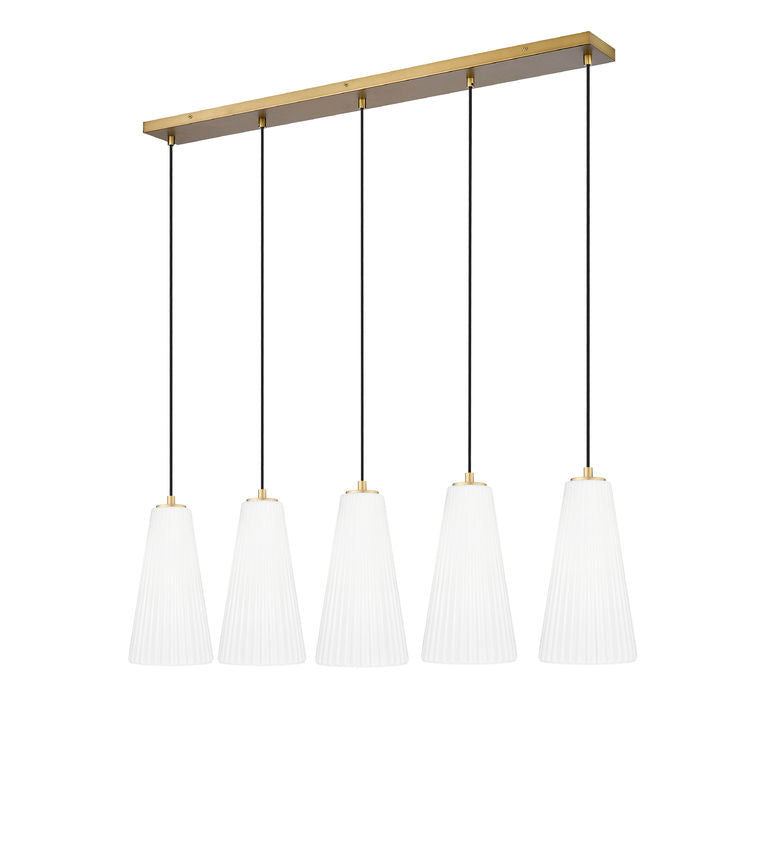 Z-Lite Farrell 7" 5-Light Modern Gold Linear Chandelier With White Glass Shade