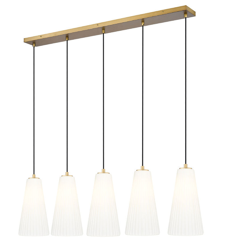 Z-Lite Farrell 7" 5-Light Modern Gold Linear Chandelier With White Glass Shade
