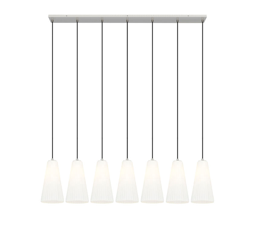Z-Lite Farrell 7" 7-Light Brushed Nickel Linear Chandelier With White Glass Shade