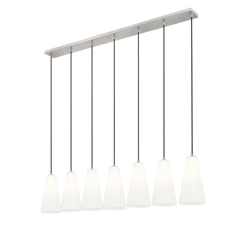 Z-Lite Farrell 7" 7-Light Brushed Nickel Linear Chandelier With White Glass Shade