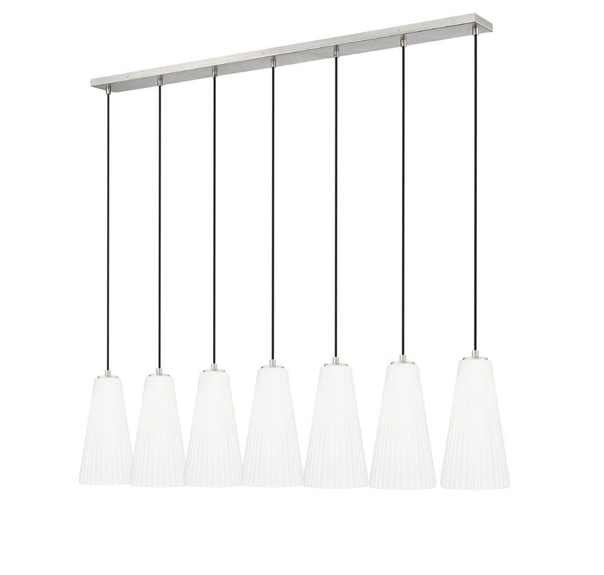 Z-Lite Farrell 7" 7-Light Brushed Nickel Linear Chandelier With White Glass Shade