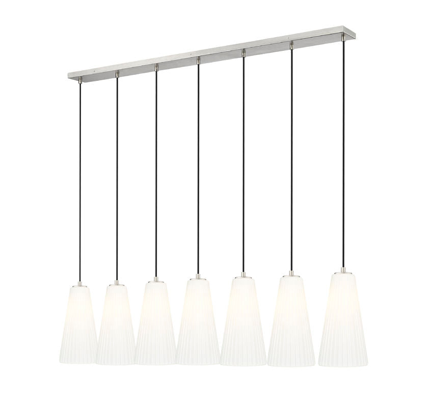 Z-Lite Farrell 7" 7-Light Brushed Nickel Linear Chandelier With White Glass Shade