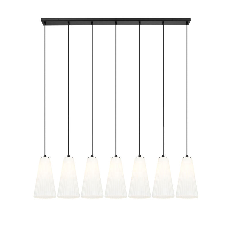 Z-Lite Farrell 7" 7-Light Matte Black Linear Chandelier With White Glass Shade