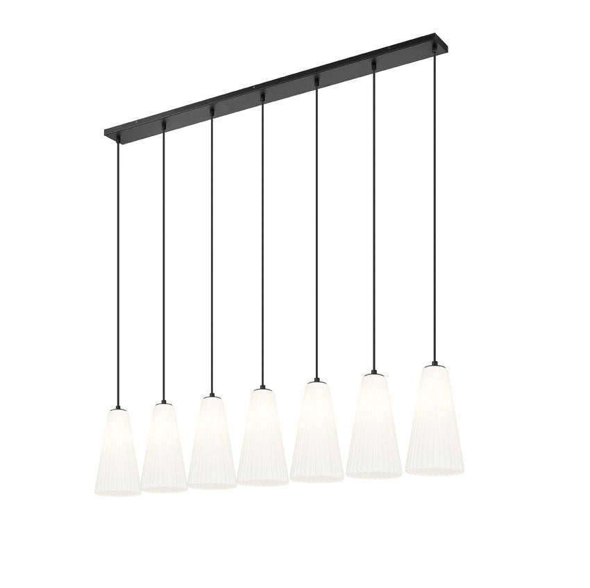 Z-Lite Farrell 7" 7-Light Matte Black Linear Chandelier With White Glass Shade