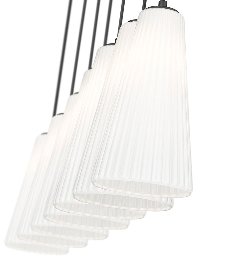 Z-Lite Farrell 7" 7-Light Matte Black Linear Chandelier With White Glass Shade