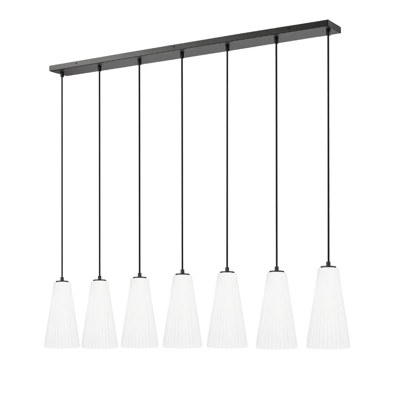 Z-Lite Farrell 7" 7-Light Matte Black Linear Chandelier With White Glass Shade