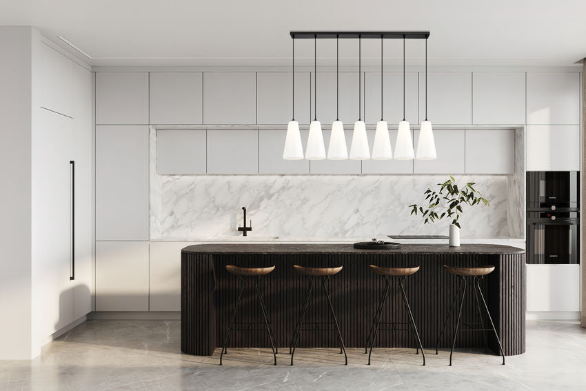 Z-Lite Farrell 7" 7-Light Matte Black Linear Chandelier With White Glass Shade