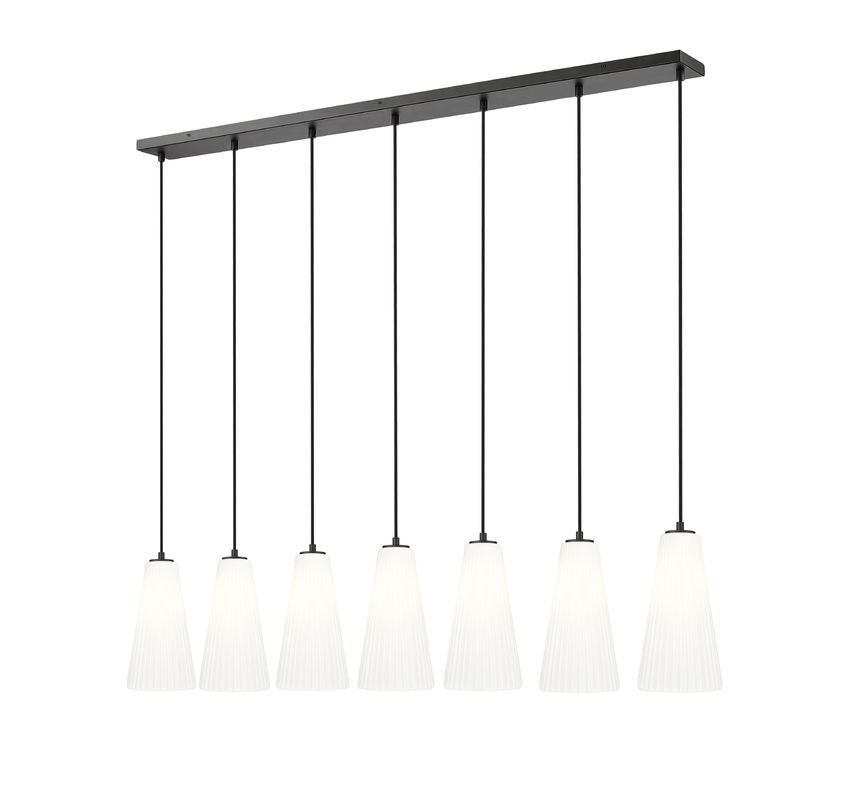Z-Lite Farrell 7" 7-Light Matte Black Linear Chandelier With White Glass Shade