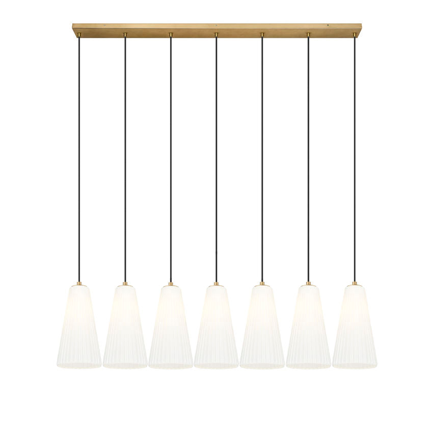 Z-Lite Farrell 7" 7-Light Modern Gold Linear Chandelier With White Glass Shade
