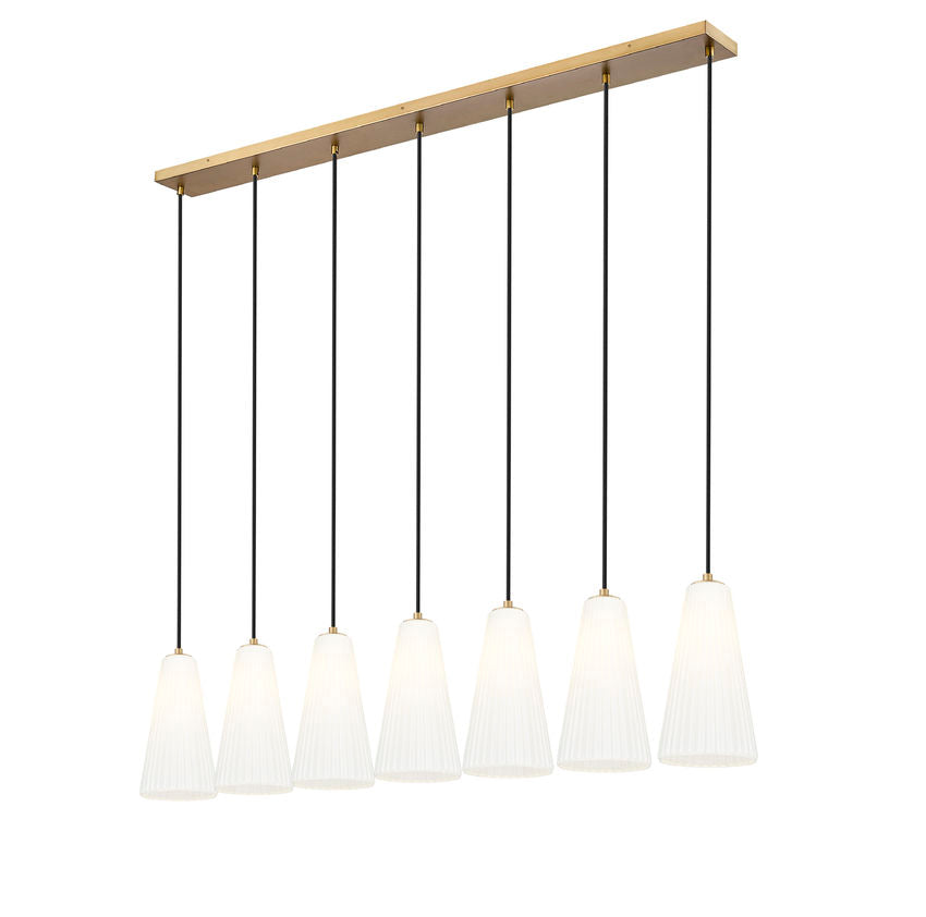 Z-Lite Farrell 7" 7-Light Modern Gold Linear Chandelier With White Glass Shade