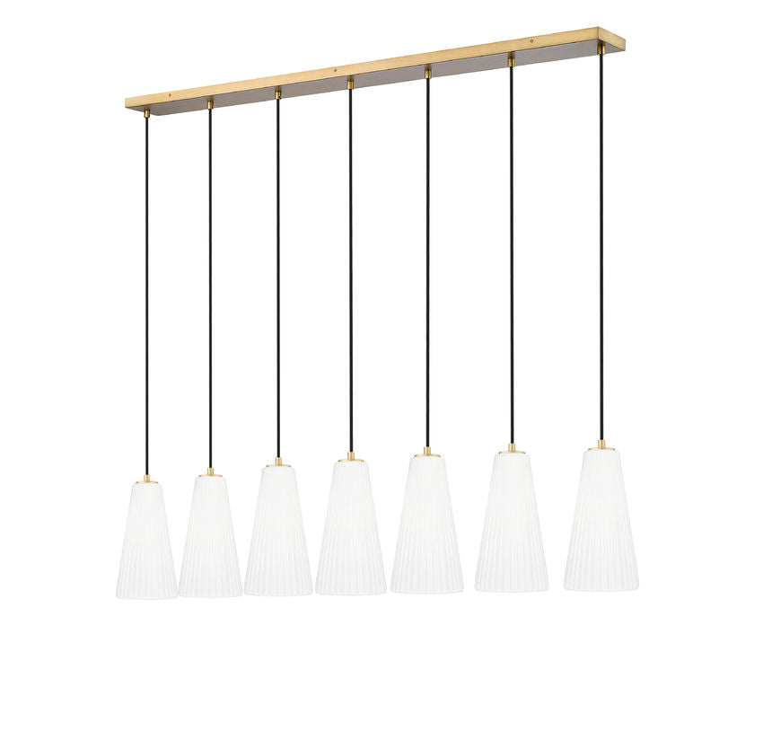 Z-Lite Farrell 7" 7-Light Modern Gold Linear Chandelier With White Glass Shade
