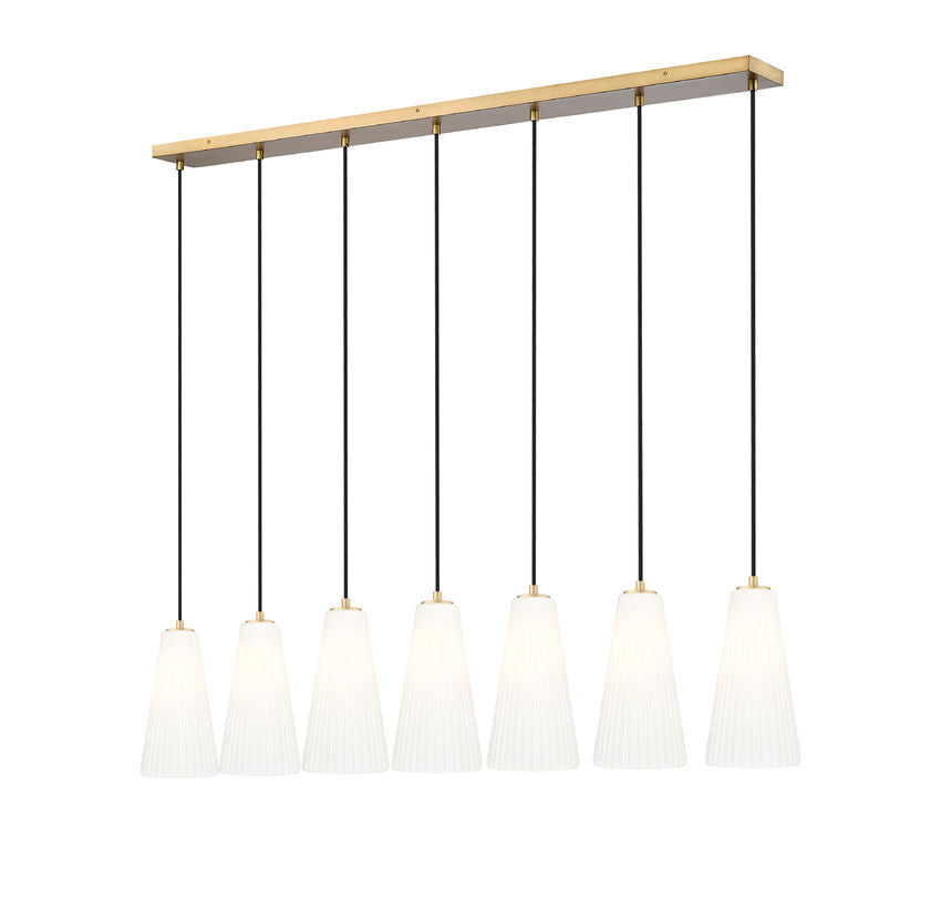 Z-Lite Farrell 7" 7-Light Modern Gold Linear Chandelier With White Glass Shade