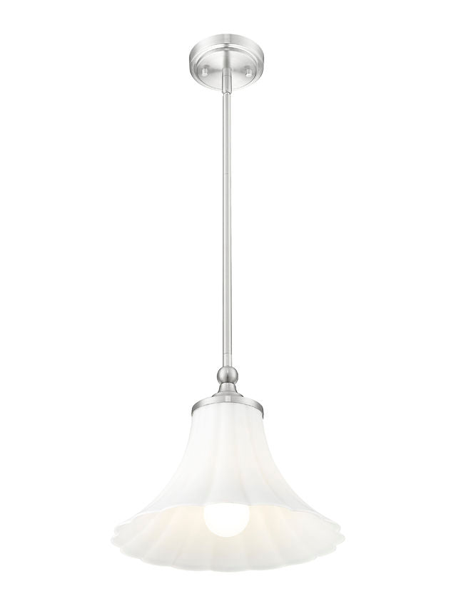 Z-Lite Fleur 1-Light Brushed Nickel Steel Frame Opal Etched Glass Shade Pendant Light