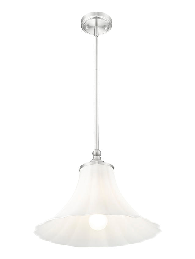 Z-Lite Fleur 1-Light Brushed Nickel Steel Frame Opal Etched Glass Shade Pendant Light