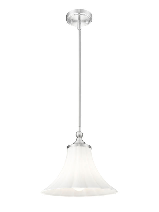 Z-Lite Fleur 1-Light Brushed Nickel Steel Frame Opal Etched Glass Shade Pendant Light