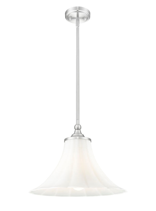 Z-Lite Fleur 1-Light Brushed Nickel Steel Frame Opal Etched Glass Shade Pendant Light