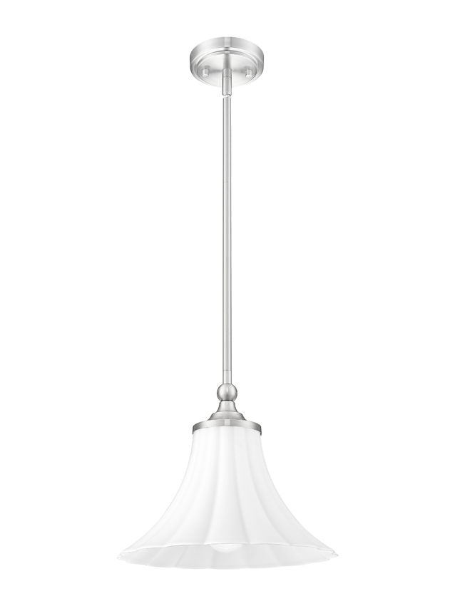 Z-Lite Fleur 1-Light Brushed Nickel Steel Frame Opal Etched Glass Shade Pendant Light