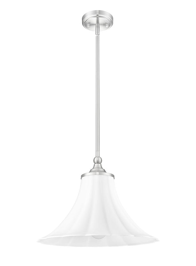 Z-Lite Fleur 1-Light Brushed Nickel Steel Frame Opal Etched Glass Shade Pendant Light