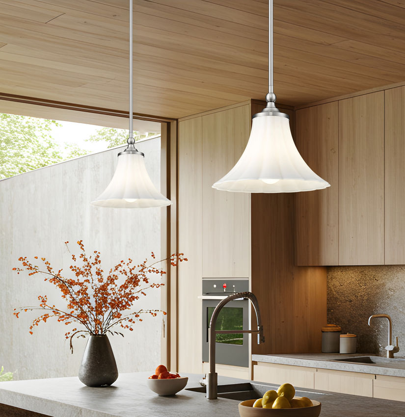Z-Lite Fleur 1-Light Brushed Nickel Steel Frame Opal Etched Glass Shade Pendant Light