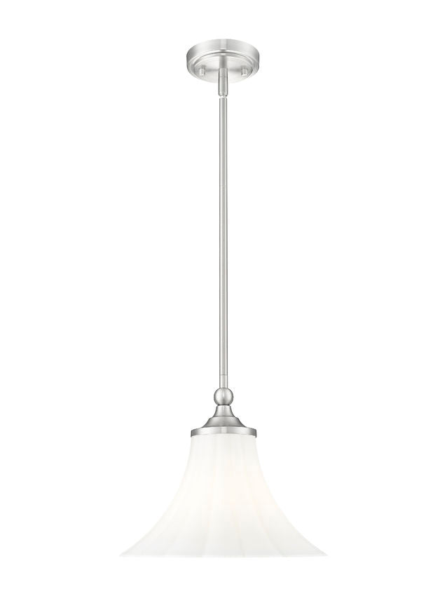 Z-Lite Fleur 1-Light Brushed Nickel Steel Frame Opal Etched Glass Shade Pendant Light