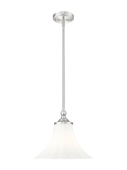 Z-Lite Fleur 1-Light Brushed Nickel Steel Frame Opal Etched Glass Shade Pendant Light