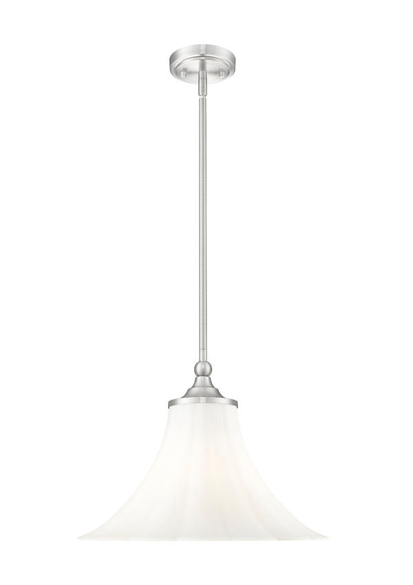 Z-Lite Fleur 1-Light Brushed Nickel Steel Frame Opal Etched Glass Shade Pendant Light
