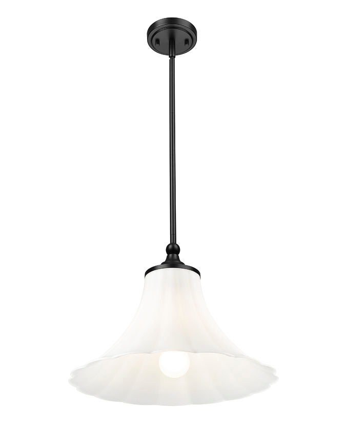 Z-Lite Fleur 1-Light Matte Black Steel Frame Opal Etched Glass Shade Pendant Light