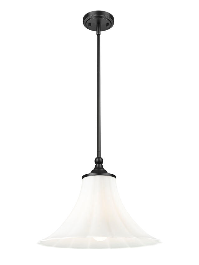 Z-Lite Fleur 1-Light Matte Black Steel Frame Opal Etched Glass Shade Pendant Light