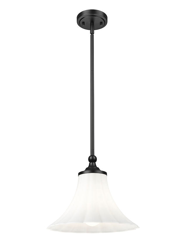 Z-Lite Fleur 1-Light Matte Black Steel Frame Opal Etched Glass Shade Pendant Light