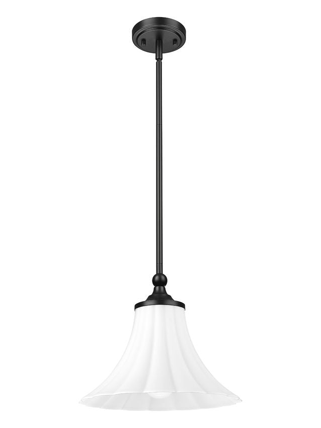 Z-Lite Fleur 1-Light Matte Black Steel Frame Opal Etched Glass Shade Pendant Light