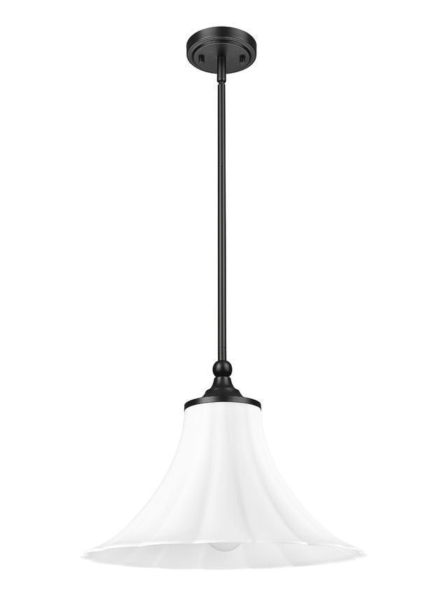 Z-Lite Fleur 1-Light Matte Black Steel Frame Opal Etched Glass Shade Pendant Light