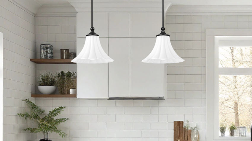 Z-Lite Fleur 1-Light Matte Black Steel Frame Opal Etched Glass Shade Pendant Light