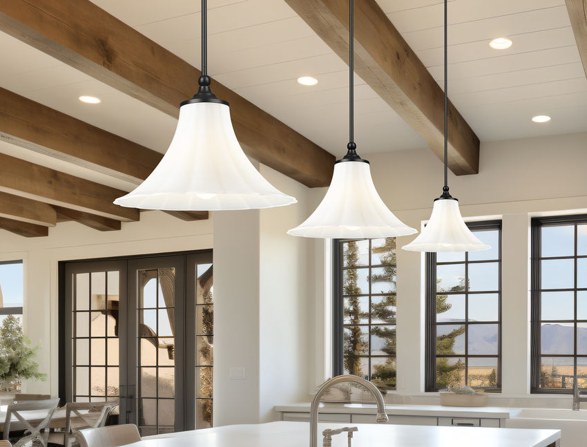 Z-Lite Fleur 1-Light Matte Black Steel Frame Opal Etched Glass Shade Pendant Light