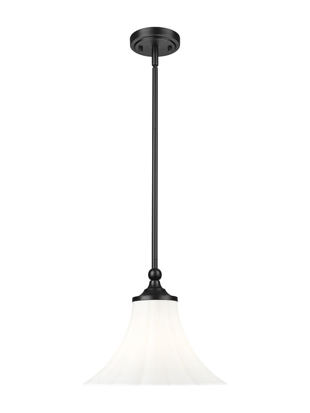 Z-Lite Fleur 1-Light Matte Black Steel Frame Opal Etched Glass Shade Pendant Light
