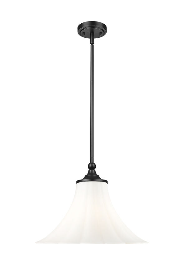 Z-Lite Fleur 1-Light Matte Black Steel Frame Opal Etched Glass Shade Pendant Light