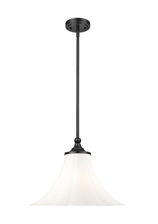 Z-Lite Fleur 1-Light Matte Black Steel Frame Opal Etched Glass Shade Pendant Light