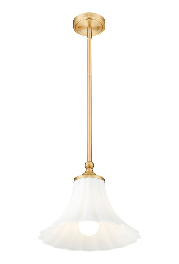 Z-Lite Fleur 1-Light Modern Gold Steel Frame Opal Etched Glass Shade Pendant Light