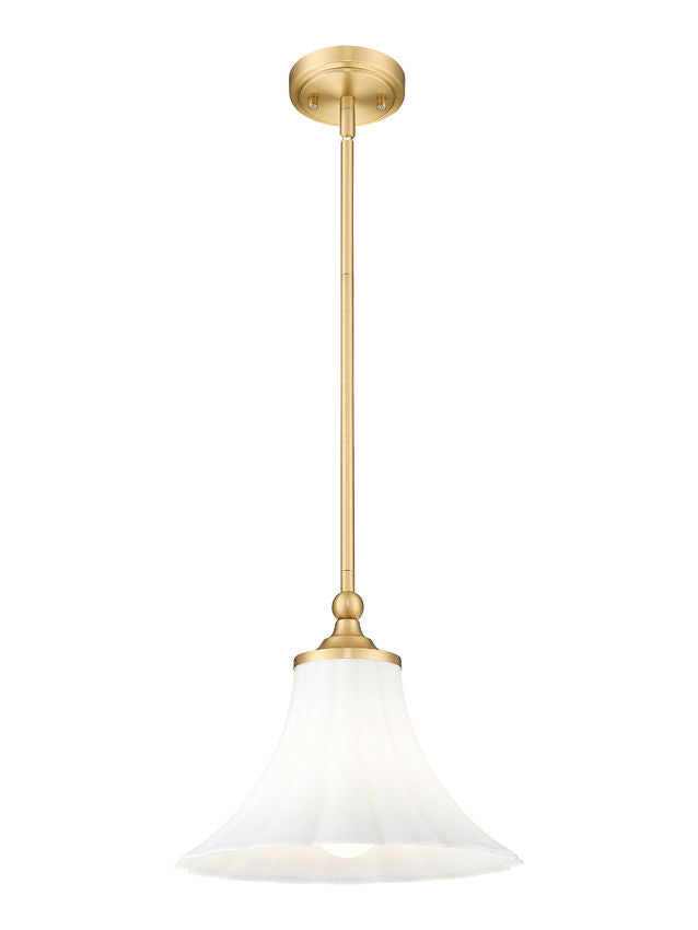 Z-Lite Fleur 1-Light Modern Gold Steel Frame Opal Etched Glass Shade Pendant Light