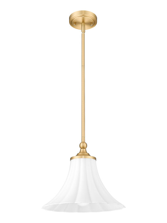 Z-Lite Fleur 1-Light Modern Gold Steel Frame Opal Etched Glass Shade Pendant Light