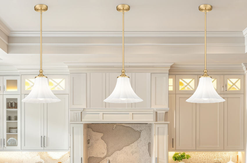 Z-Lite Fleur 1-Light Modern Gold Steel Frame Opal Etched Glass Shade Pendant Light