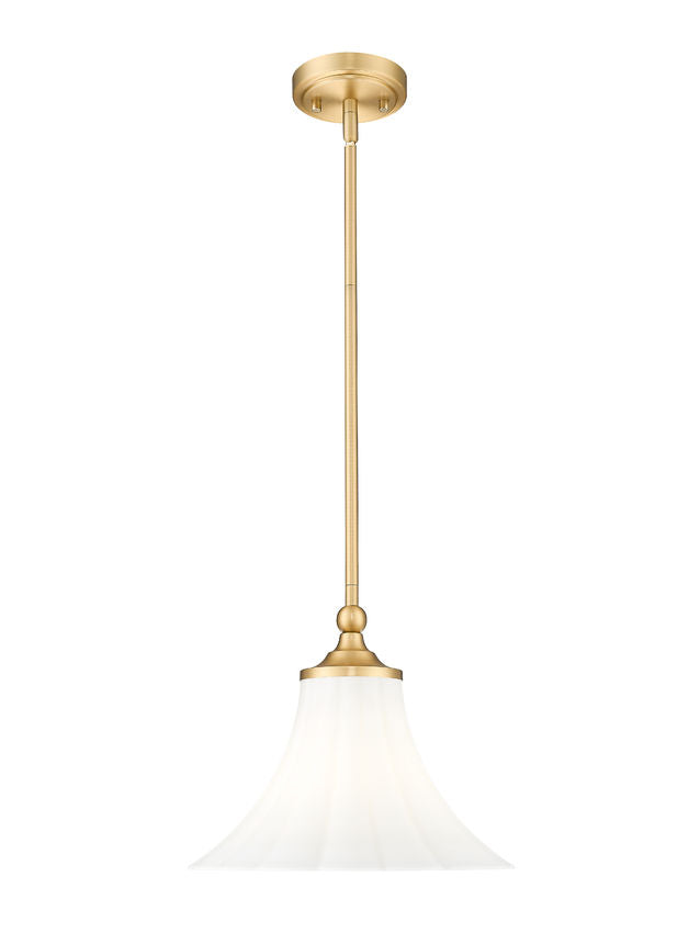Z-Lite Fleur 1-Light Modern Gold Steel Frame Opal Etched Glass Shade Pendant Light