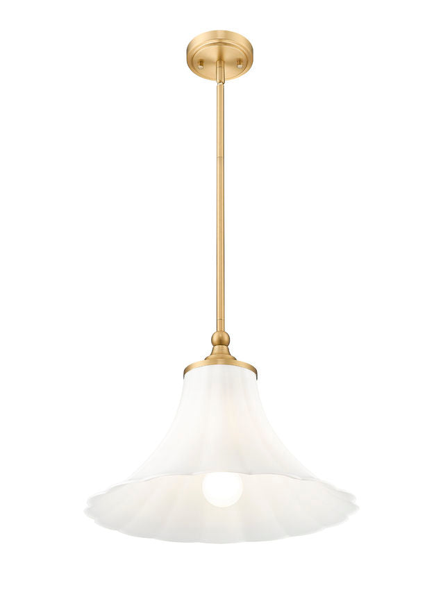 Z-Lite Fleur 16" 1-Light Modern Gold Steel Frame Opal Etched Glass Shade Pendant Light
