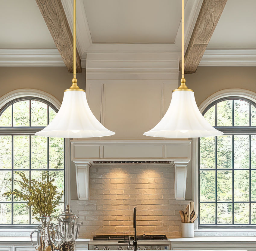 Z-Lite Fleur 16" 1-Light Modern Gold Steel Frame Opal Etched Glass Shade Pendant Light