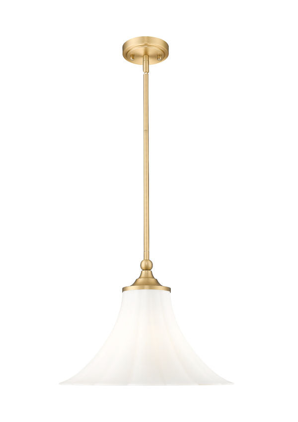 Z-Lite Fleur 16" 1-Light Modern Gold Steel Frame Opal Etched Glass Shade Pendant Light