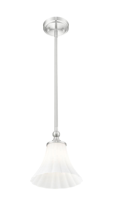 Z-Lite Fleur 8" 1-Light Brushed Nickel Steel Frame Opal Etched Glass Shade Pendant Light