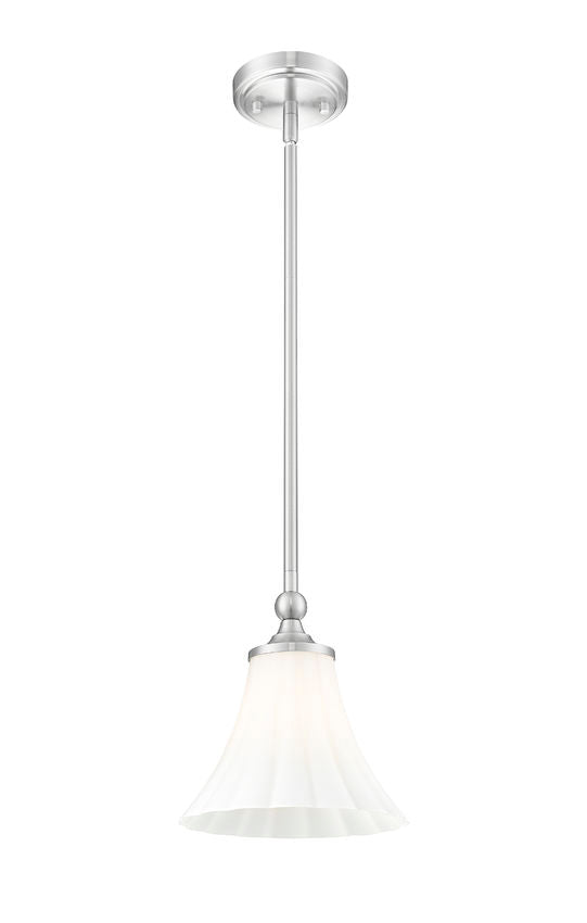 Z-Lite Fleur 8" 1-Light Brushed Nickel Steel Frame Opal Etched Glass Shade Pendant Light