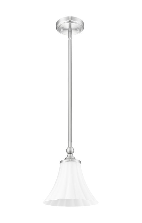 Z-Lite Fleur 8" 1-Light Brushed Nickel Steel Frame Opal Etched Glass Shade Pendant Light