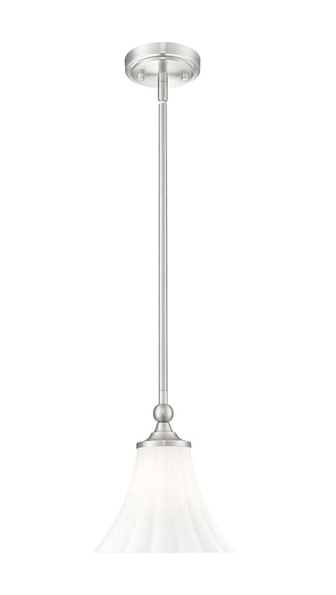 Z-Lite Fleur 8" 1-Light Brushed Nickel Steel Frame Opal Etched Glass Shade Pendant Light